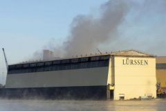 Incendio nel bacino di carenaggio del cantiere di Lrssen