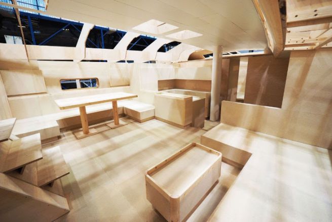 Modello interno di una barca a vela presso il Boatbuilding Technology Center di Nautor's Swan