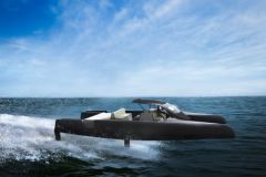 Visione dell'artista del futuro catamarano a motore a lamina sviluppato da Mer Concept e Franois Gabart